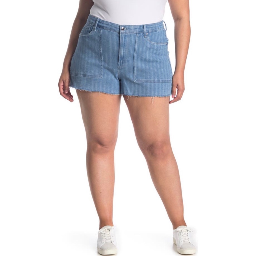 NWT Good American Stripe Cutoff Denim Shorts